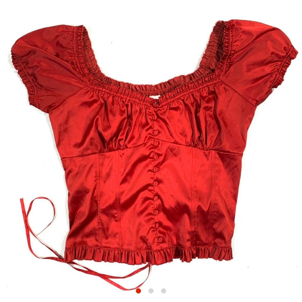 Medium, Red, lace up, milkmaid, ruching